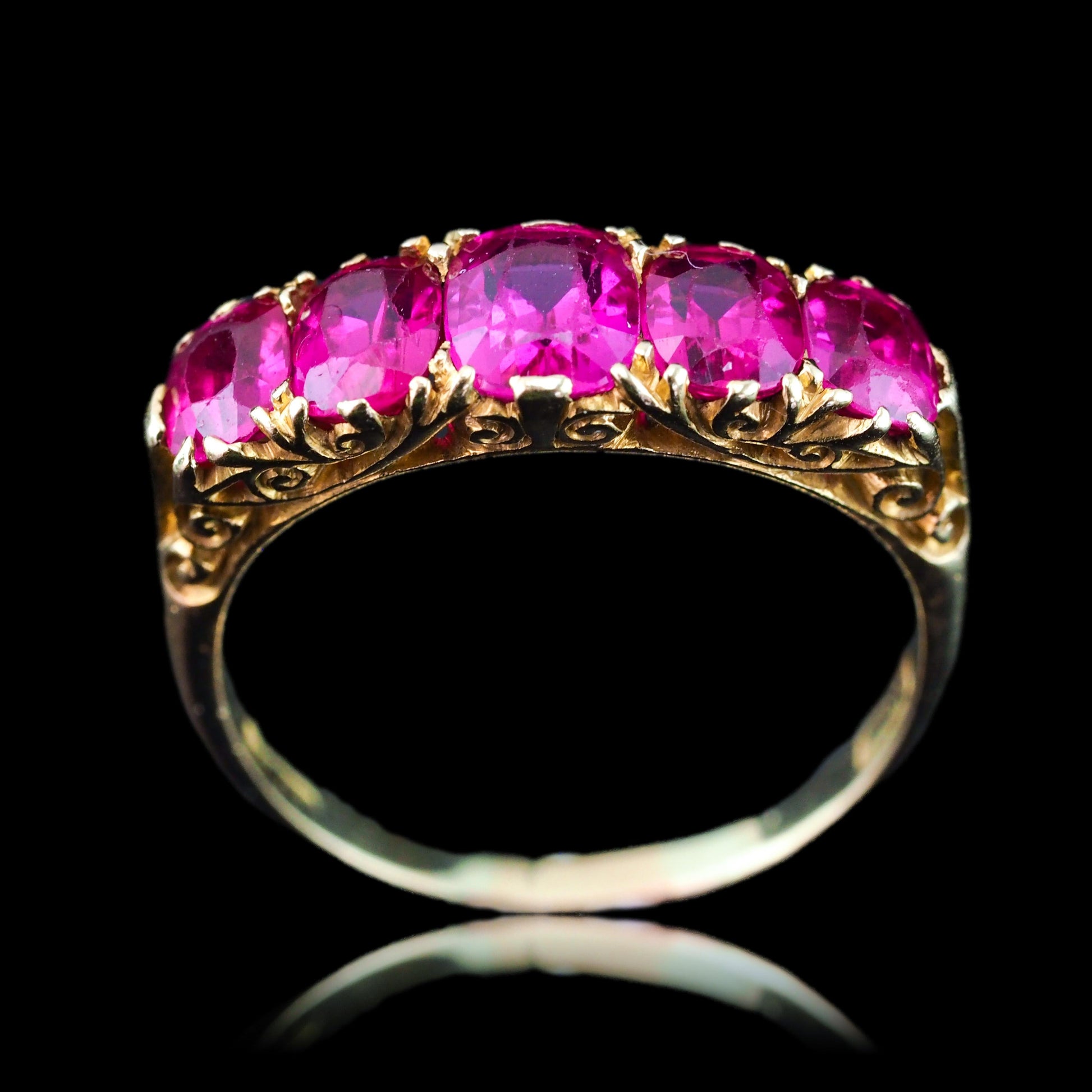 Antique Victorian Ruby Ring 5 Stone Design 18 Carat Gold