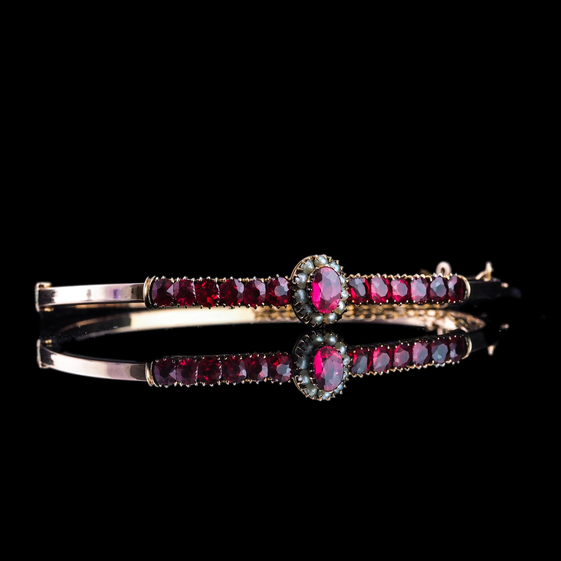 Antique Pink Garnet and Seed Pearl Bangle Bracelet