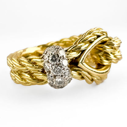 Vintage Kutchinsky Diamond Set 18ct Yellow Gold Rope Knot Ring