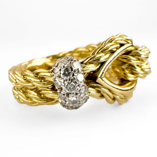 Vintage Kutchinsky Diamond Set 18ct Yellow Gold Rope Knot Ring