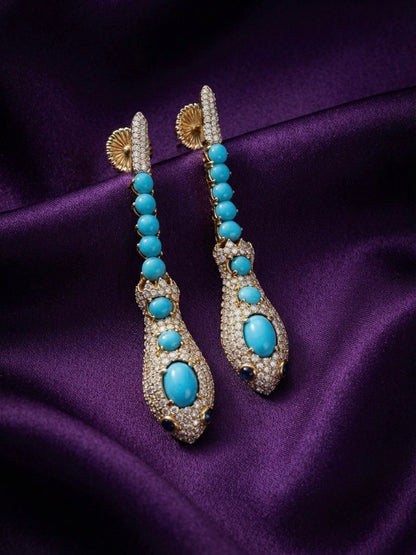 Vintage Turquoise 4.70 Diamond Snake Drop Earrings