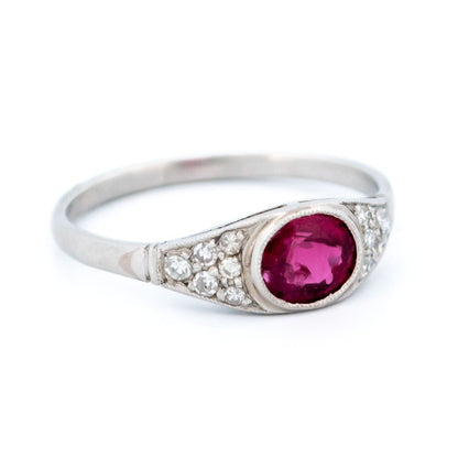 Art Deco Style Platinum, Ruby and Diamond Ring, 0.77 Carat
