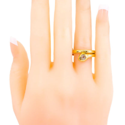 Antique Old Mine Cut Diamond Set Gold Snake Ring
