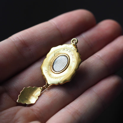 Victorian Antique Garnet Pearl Blue Enamel Holbeinesque Pendant Necklace
