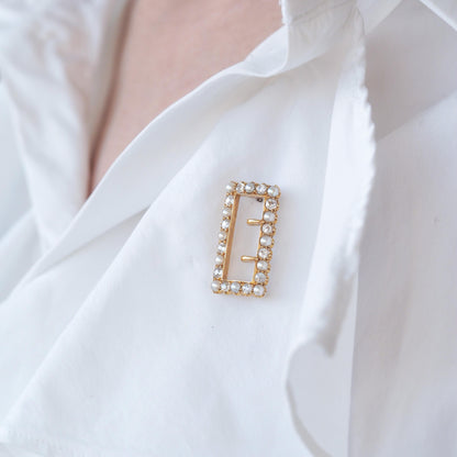 Antique Victorian Diamond Pearl Brooch/Pendant Buckle Shape 18K Gold - c.1890