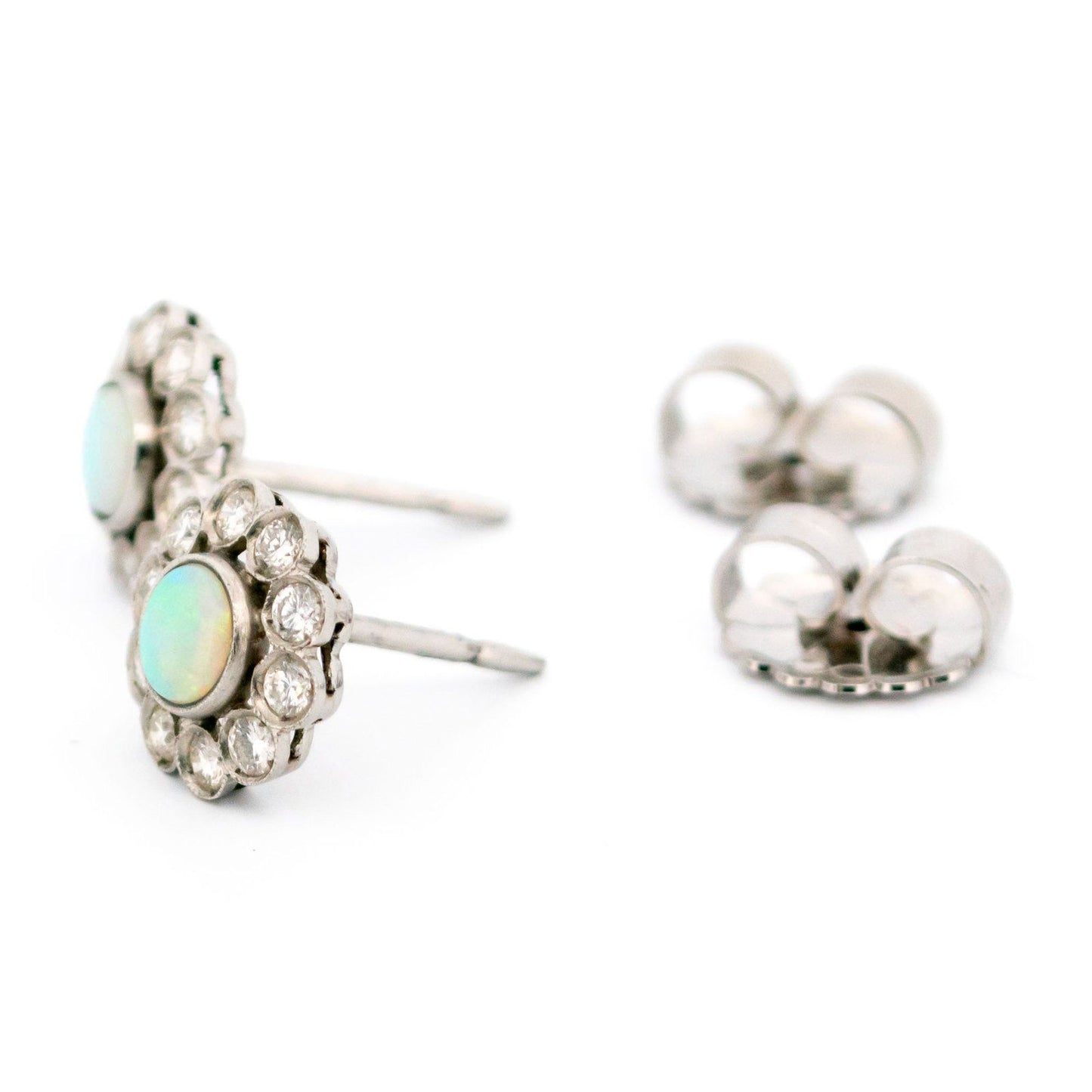 Opal and Diamond Cluster Stud Earrings in Platinum