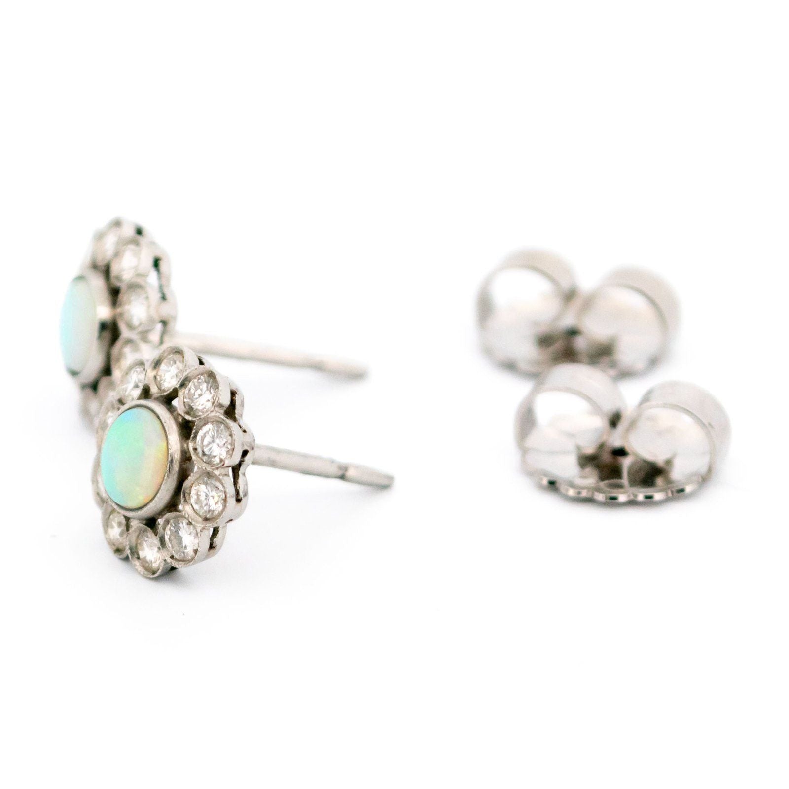 Opal and Diamond Cluster Stud Earrings in Platinum