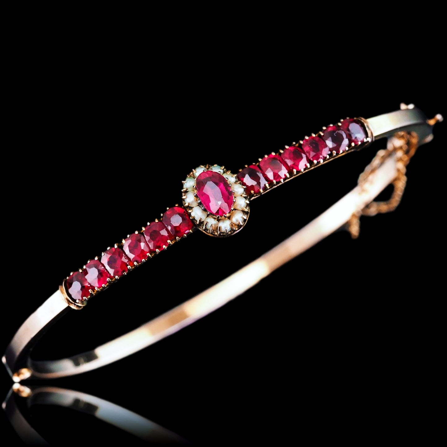 Antique Pink Garnet and Seed Pearl Bangle Bracelet