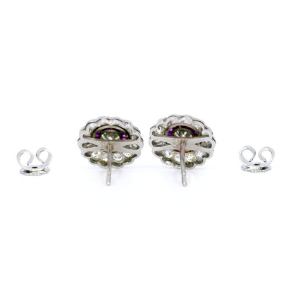 Art Deco Inspired Diamond and Ruby Target Cluster Stud Earrings in Platinum