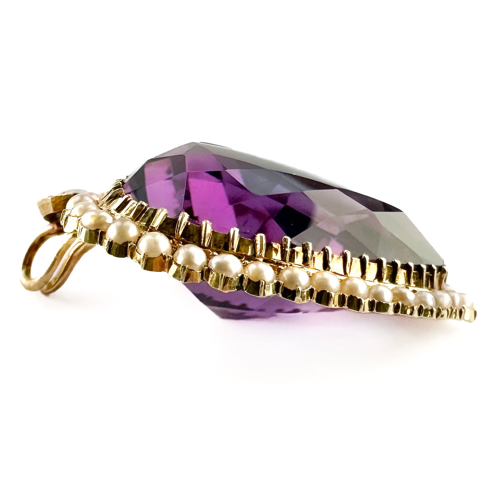 Victorian Antique Amethyst and Seed Pearl Cluster Heart Pendant