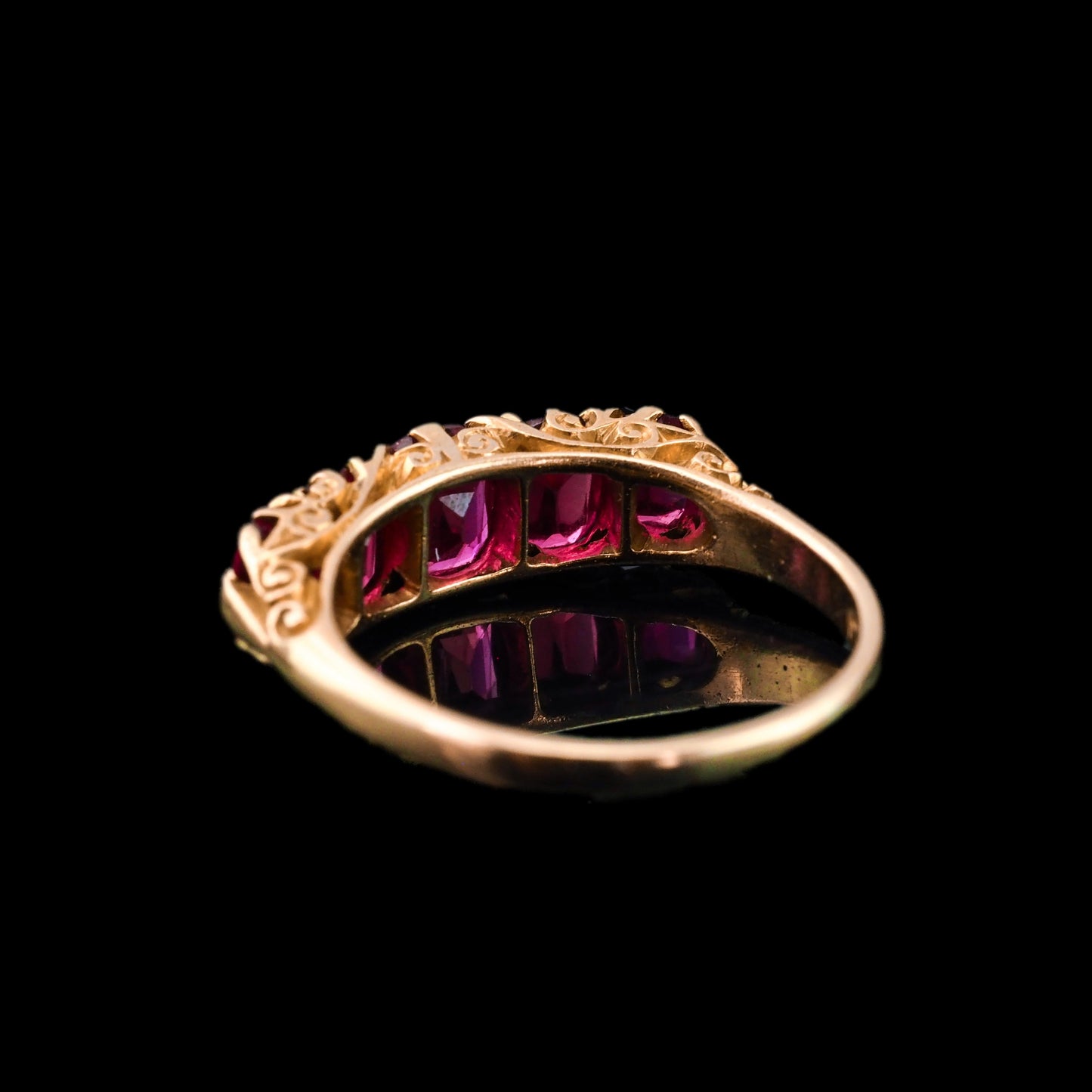 Antique Victorian Ruby Ring 5 Stone Design 18 Carat Gold