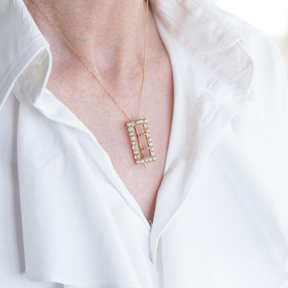 Antique Victorian Diamond Pearl Brooch/Pendant Buckle Shape 18K Gold - c.1890