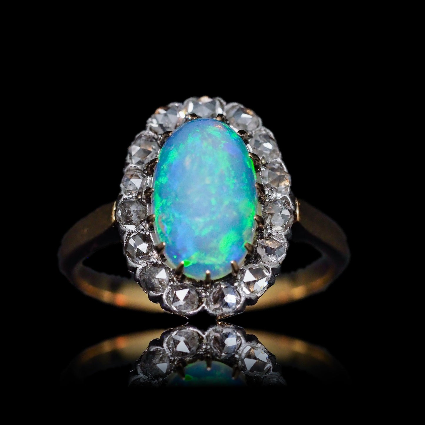Victorian Antique Opal and Diamond Cluster Engagement Ring