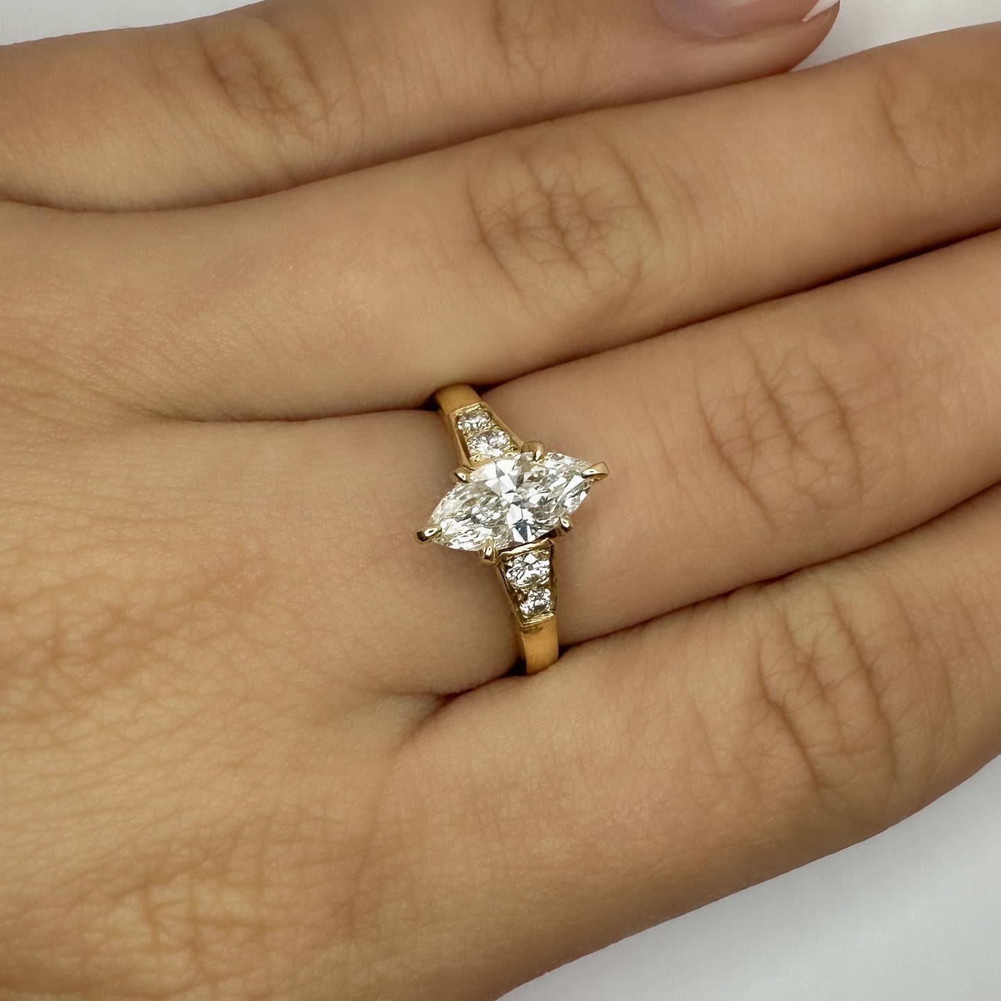 Vintage 1.16ct Navette Diamond Solitaire Ring