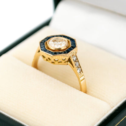 Diamond and Sapphire Target Octagon-Shape Engagement Ring, 0.72cts
