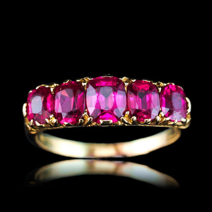 Antique Victorian Ruby Ring 5 Stone Design 18 Carat Gold