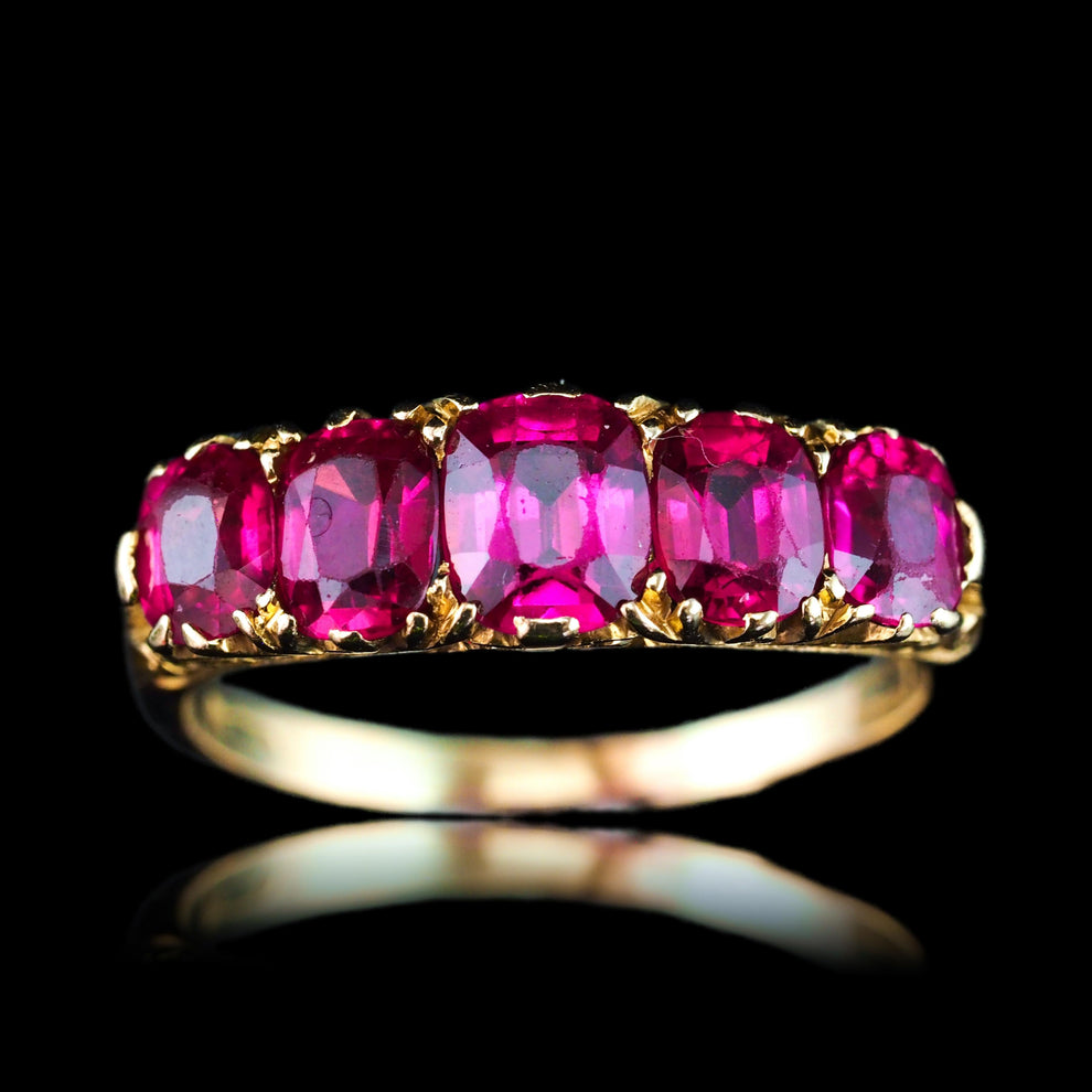 Antique Victorian Ruby Ring 5 Stone Design 18 Carat Gold