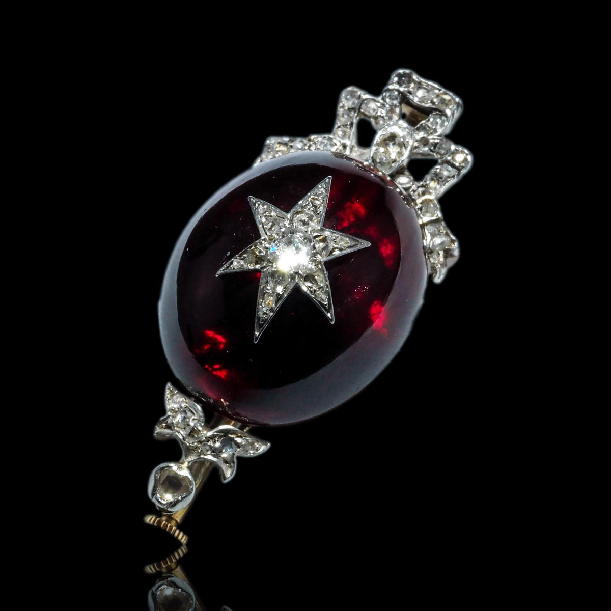 Victorian Antique Garnet and Diamond Star Cabochon Pendant come Brooch