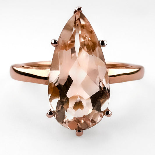 Contemporary Pear Shape Morganite Solitaire Engagement Ring in Rose Gold