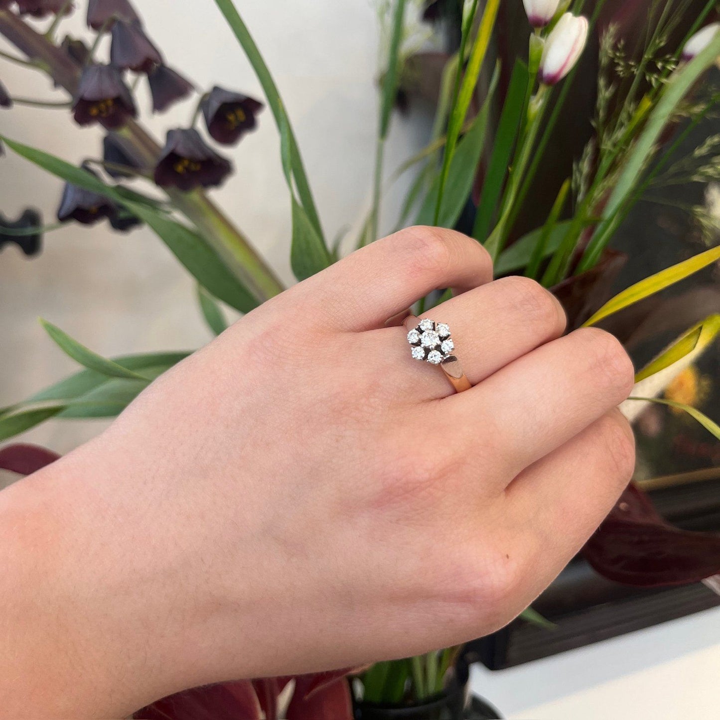 Vintage 14 Carat Rose and White Gold Diamond Cluster Ring, 0.54 Carat