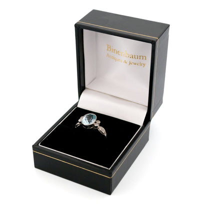 Oval Aquamarine, Old Mine-Cut Diamond and Platinum Ring, 2.30 Carats
