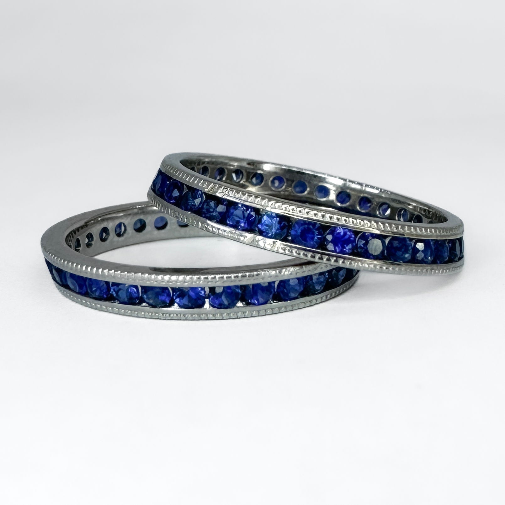 Stacking Pair of Sapphire Full Eternity Band Rings, Vintage 1950s