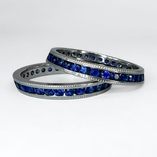 Stacking Pair of Sapphire Full Eternity Band Rings, Vintage 1950s