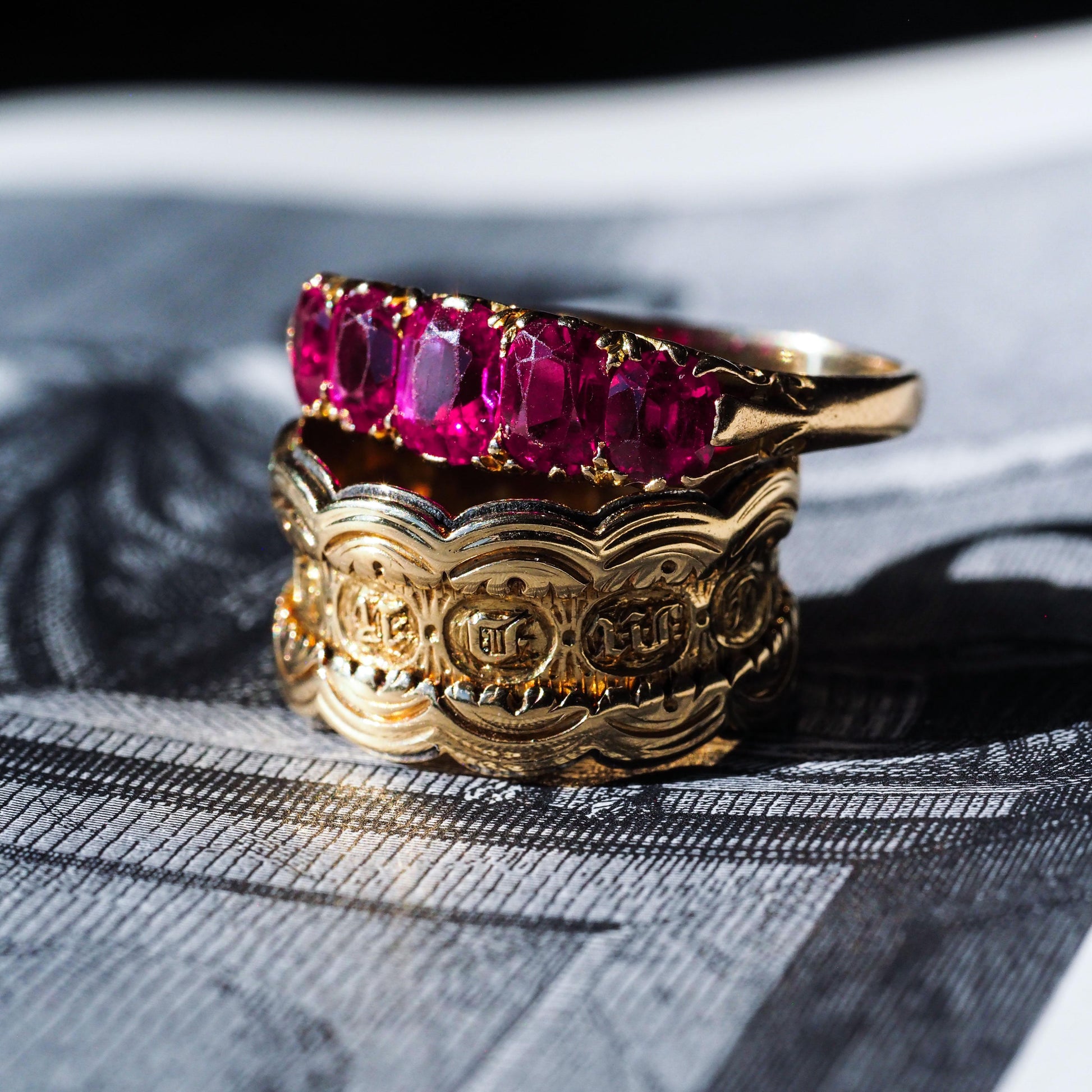 Antique Victorian Ruby Ring 5 Stone Design 18 Carat Gold