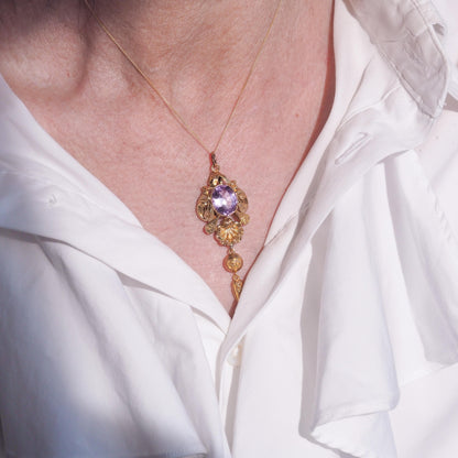Antique Victorian Amethyst Pendant Necklace 14K Gold - 19th c.