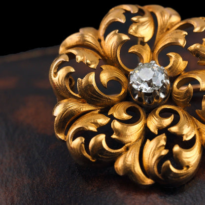 Antique French Diamond Set 18ct Gold Floral Acanthus Pendant Necklace Brooch