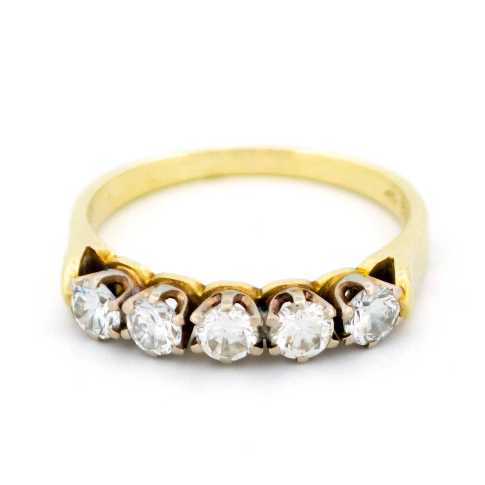 Vintage 14 Carat Yellow and White Gold Five Stone Brilliant Cut Diamond Ring, 0.70 Carat