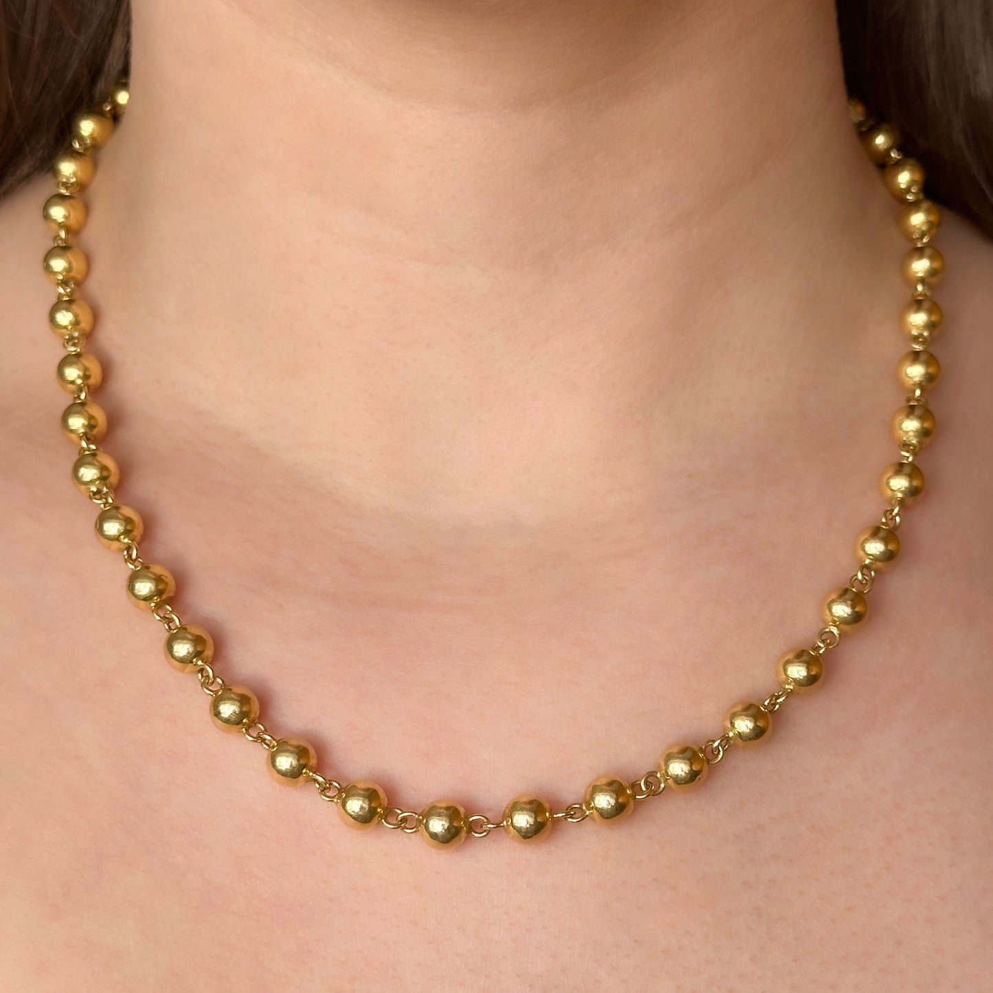 Vintage French 18ct Yellow Gold Beaded Necklace