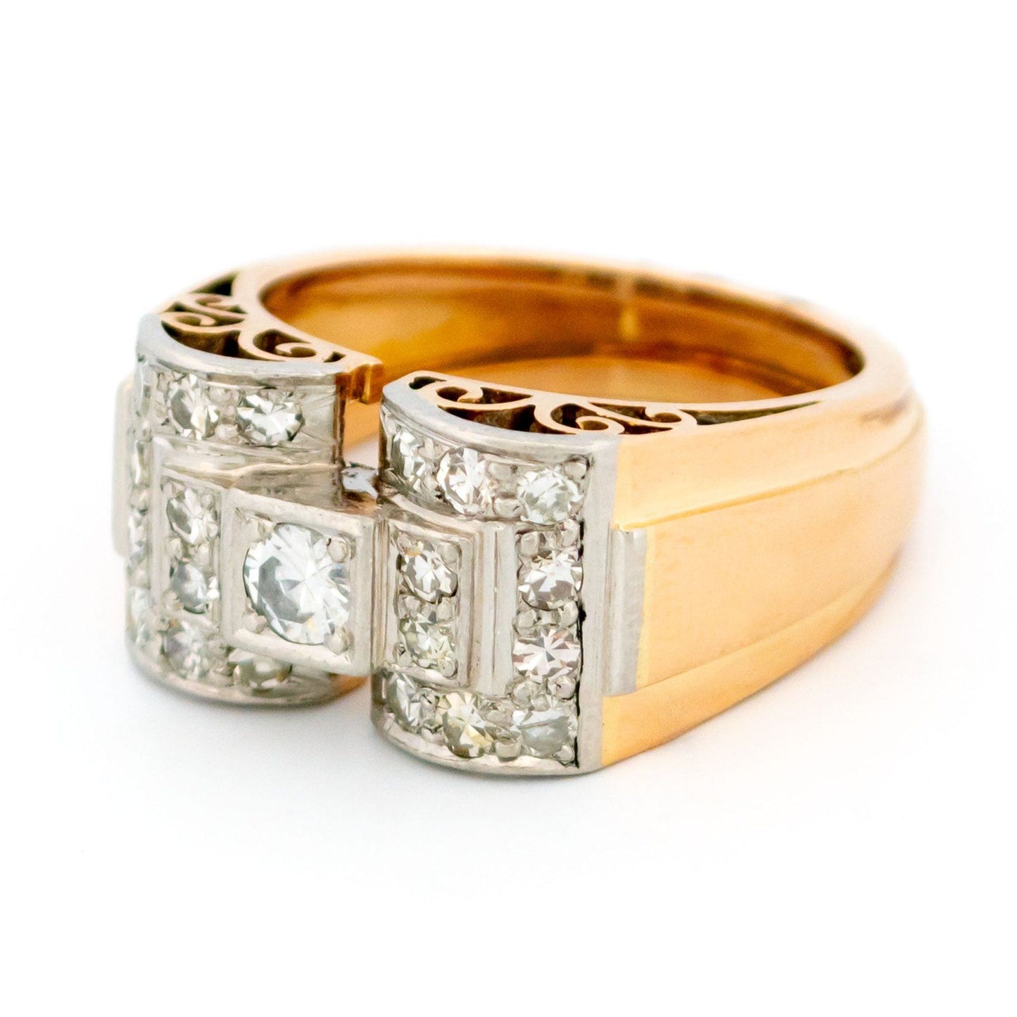 Vintage Retro Diamond Set Platinum and Gold Tank Ring