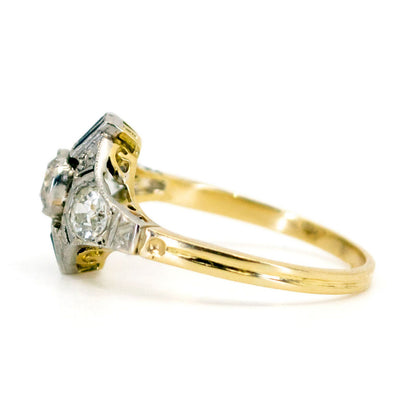 Art Deco Geometric Diamond Platinum Sapphire Engagement Ring