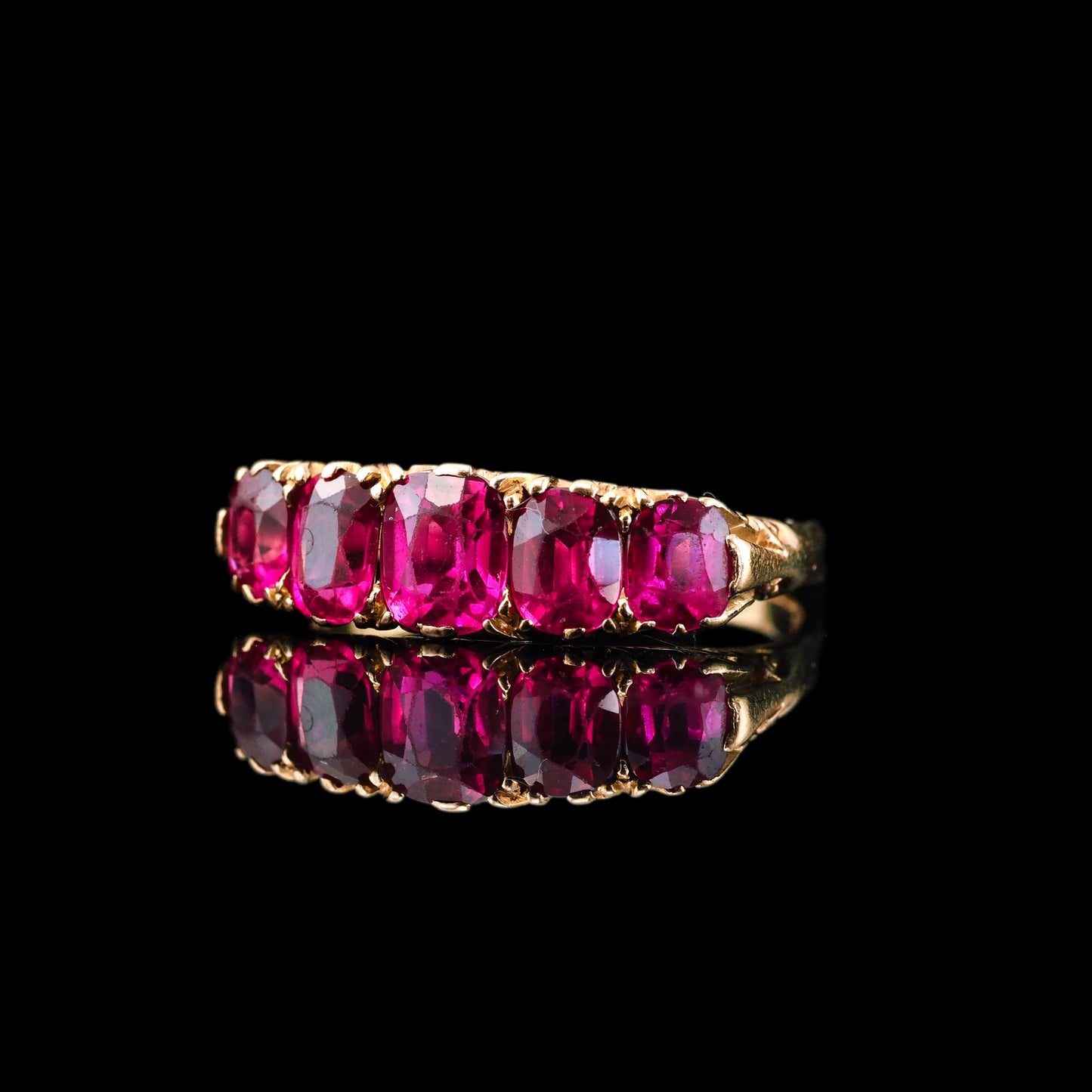 Antique Victorian Ruby Ring 5 Stone Design 18 Carat Gold