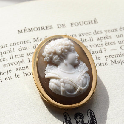 Antique French 18ct Gold and Agate Hardstone Cameo Brooch, Circa 1880