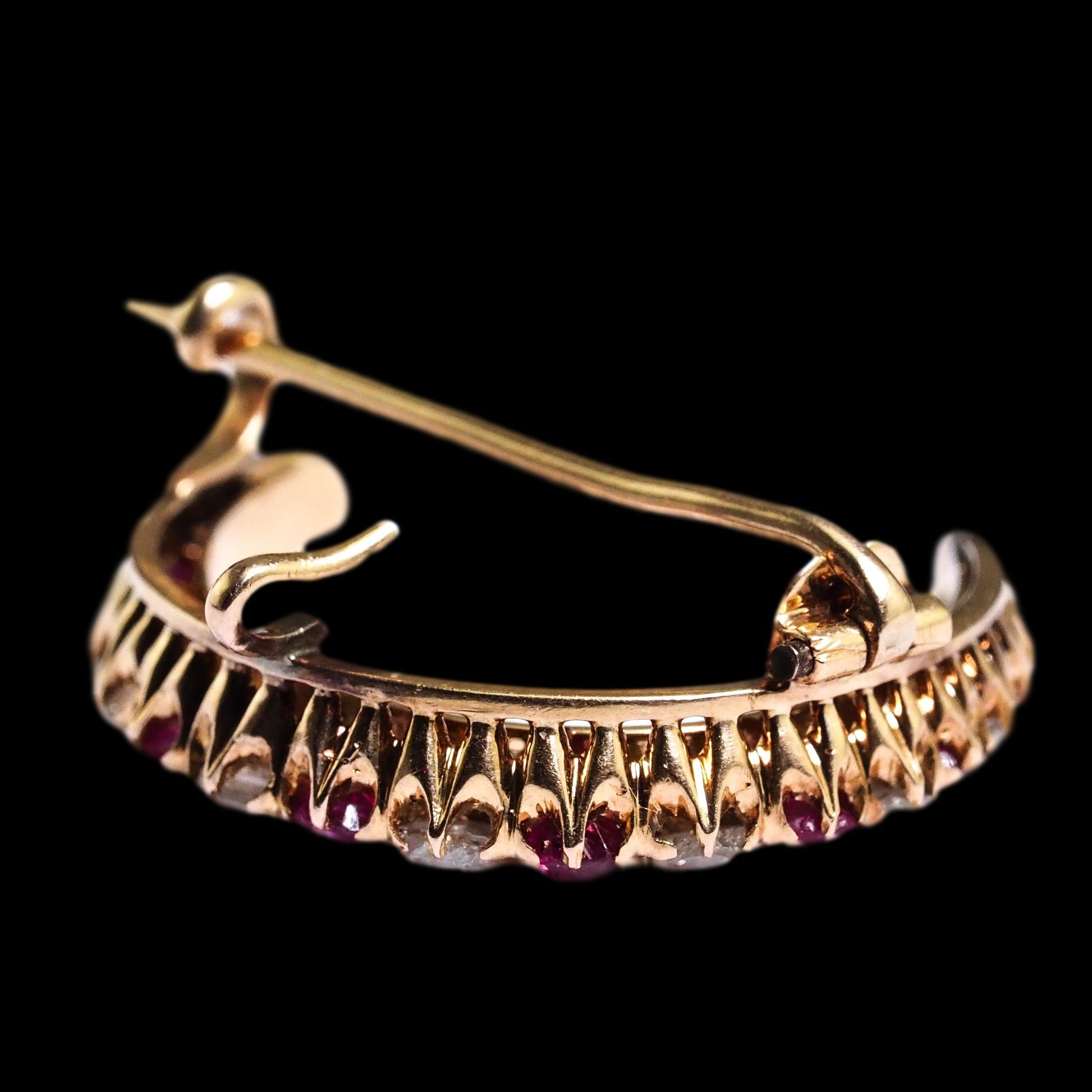 Victorian Antique Victorian Ruby and Old Cut Diamond Crescent Brooch