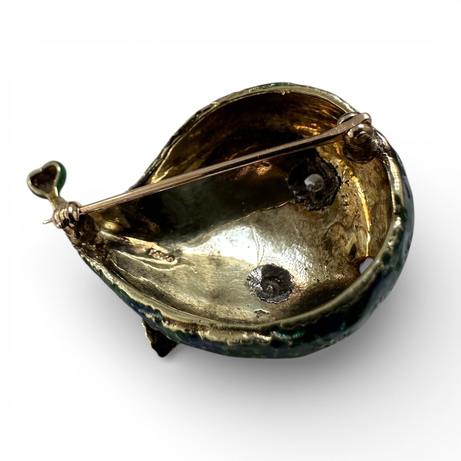 Vintage Enamel and Gold Puffer Fish Brooch with Diamond Eyes