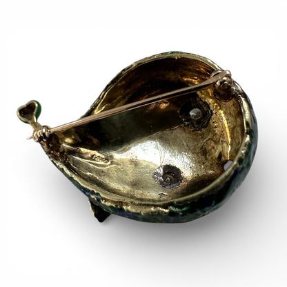 Vintage Enamel and Gold Puffer Fish Brooch with Diamond Eyes