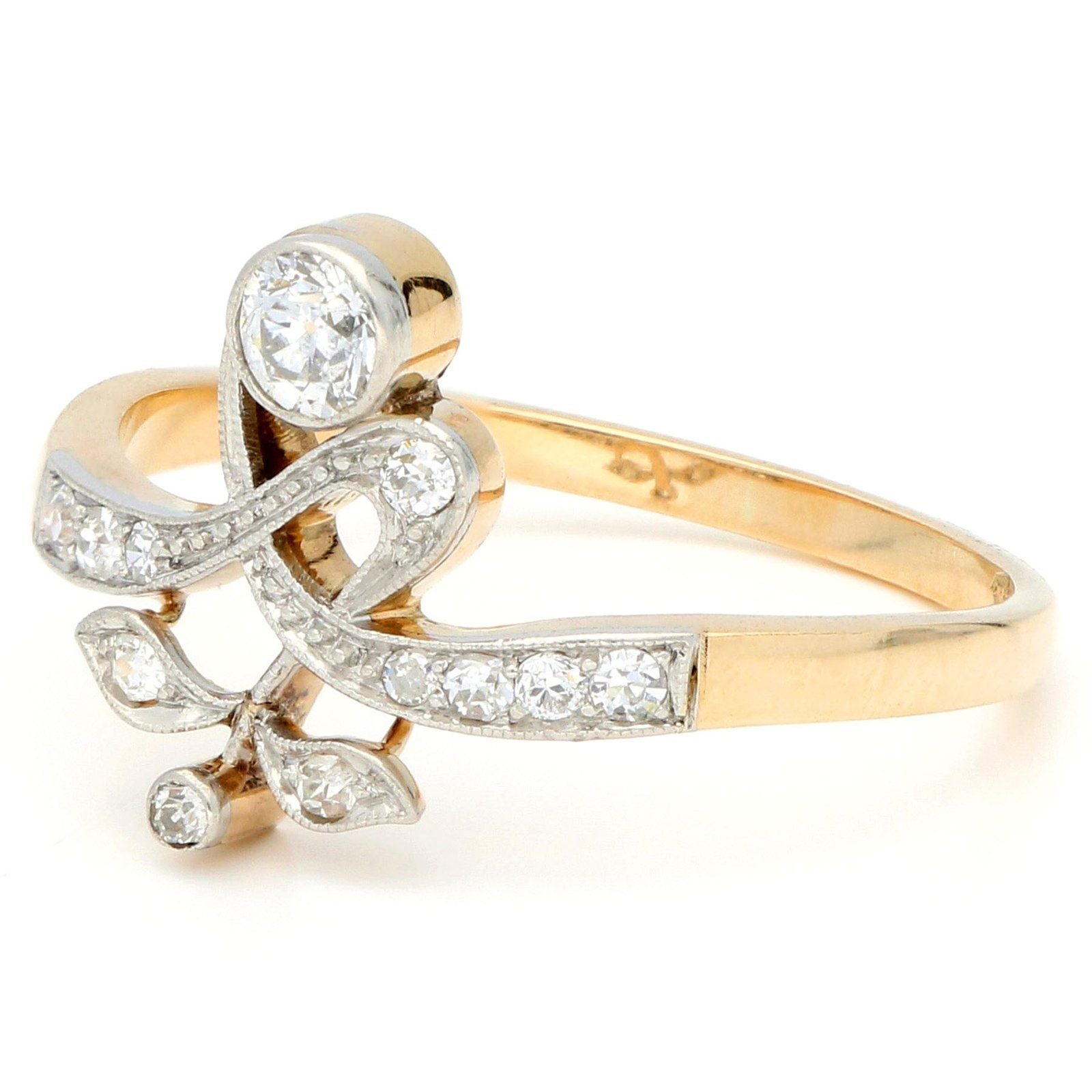Art Nouveau Antique Old Cut Diamond Floral Ring