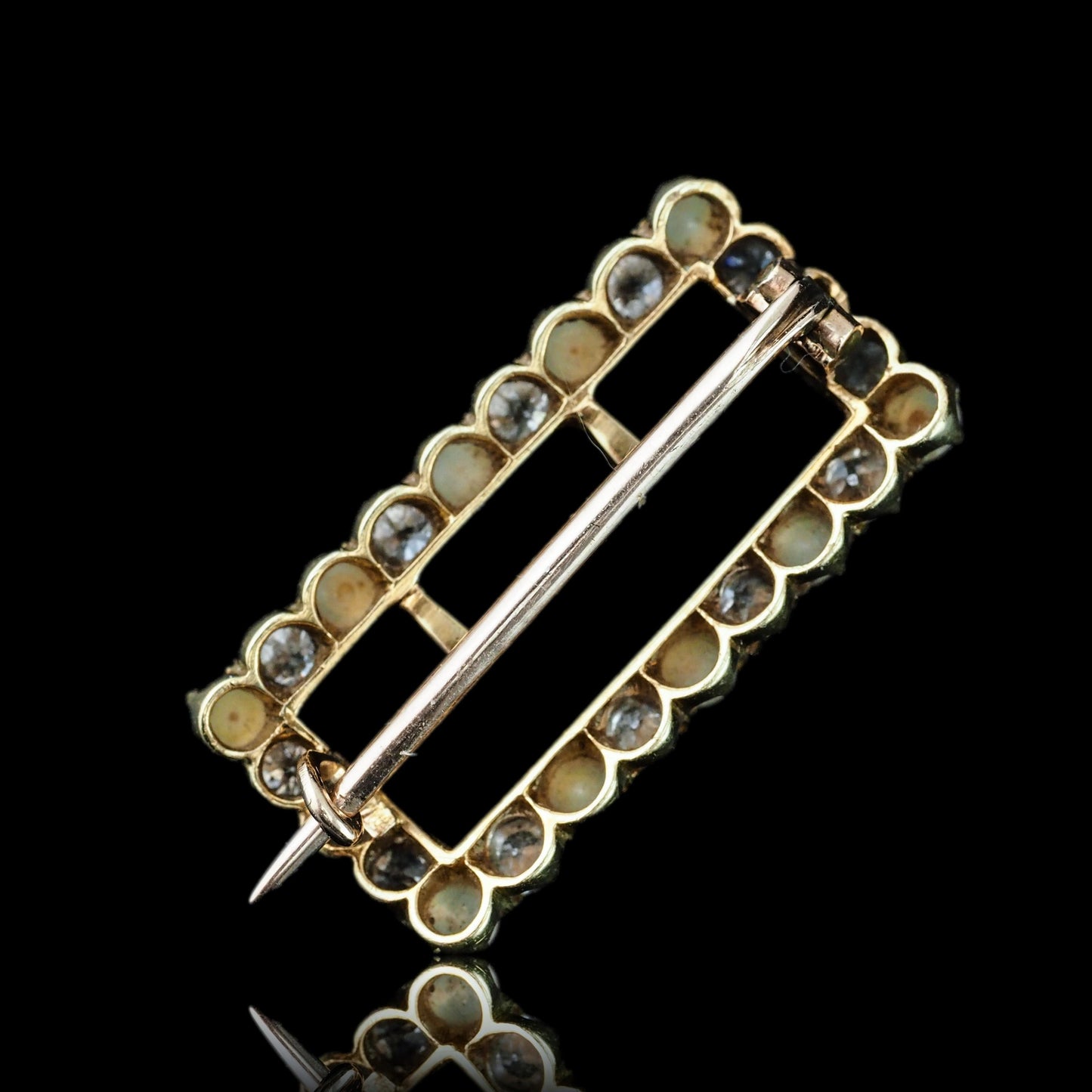 Antique Victorian Diamond Pearl Brooch/Pendant Buckle Shape 18K Gold - c.1890
