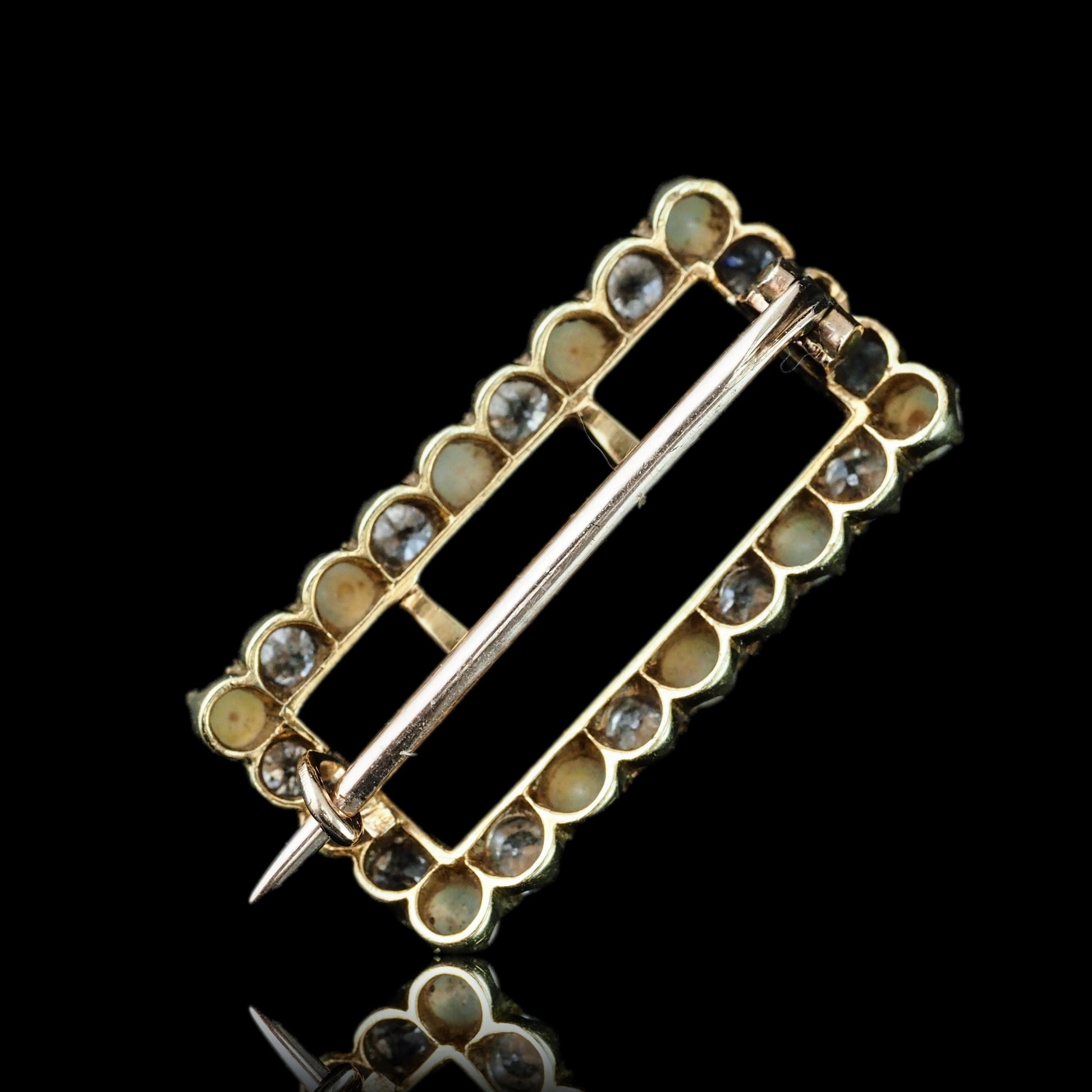 Antique Victorian Diamond Pearl Brooch/Pendant Buckle Shape 18K Gold - c.1890