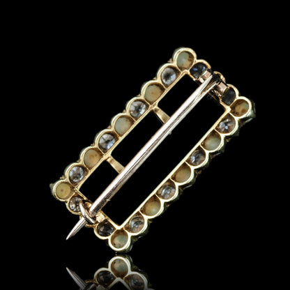 Antique Victorian Diamond Pearl Brooch/Pendant Buckle Shape 18K Gold - c.1890