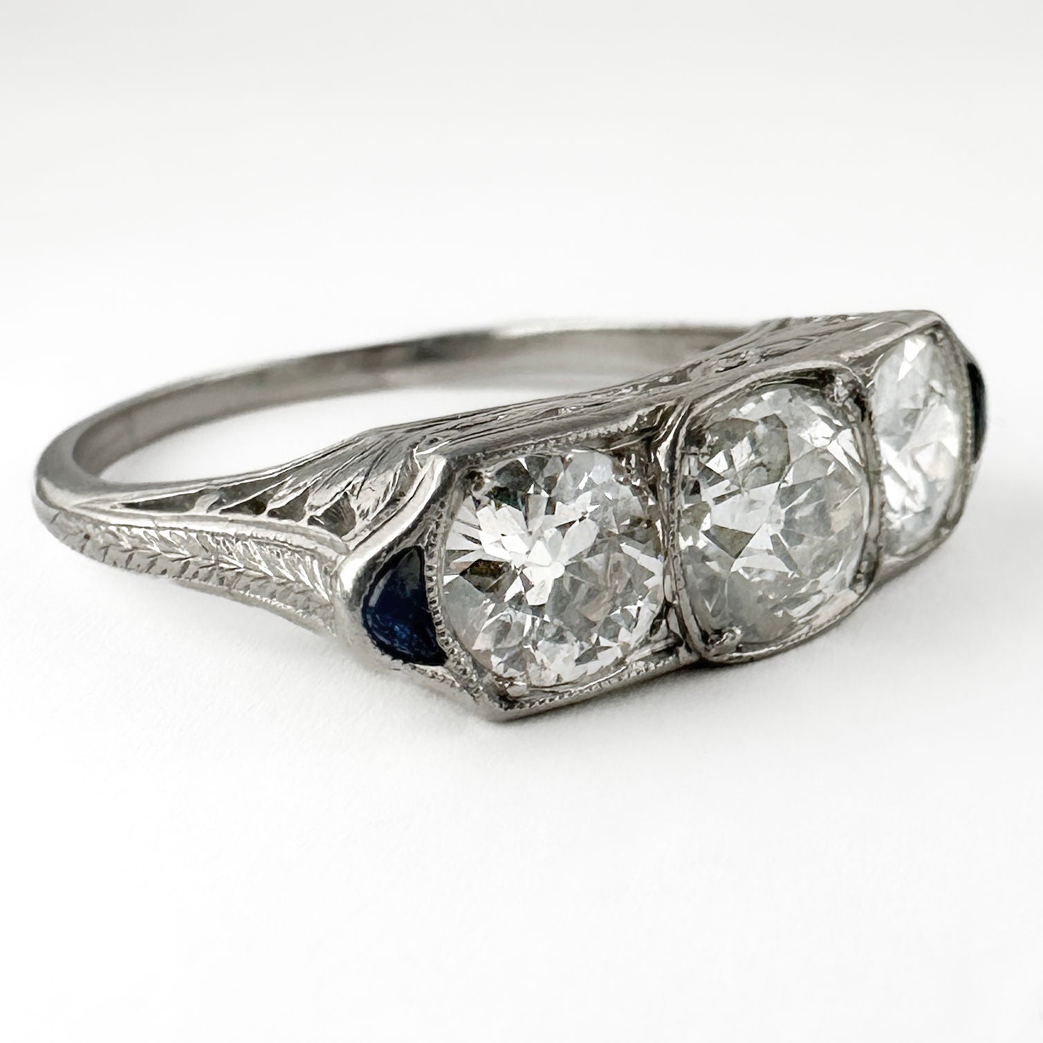 Vintage Art Deco 2.5ct Old Cut Three Stone Engagement Ring