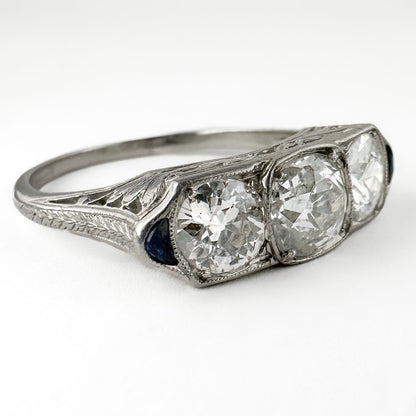 Vintage Art Deco 2.5ct Old Cut Three Stone Engagement Ring