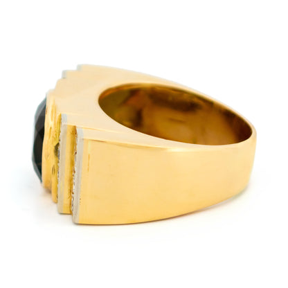 18 Carat Yellow Gold Smokey Quartz and Diamond Tank Style Ring, 5.00 Carats