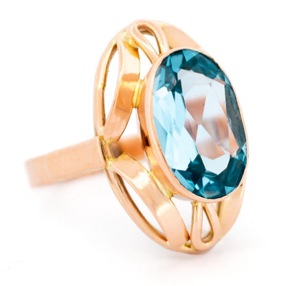 Vintage 14 Carat Yellow Gold Santa Maria Aquamarine Dress Ring, 3.37 Carats