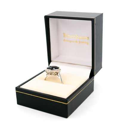 14 Carat White Gold Sapphire and Diamond Oval Cluster Ring, 4.90 Carats