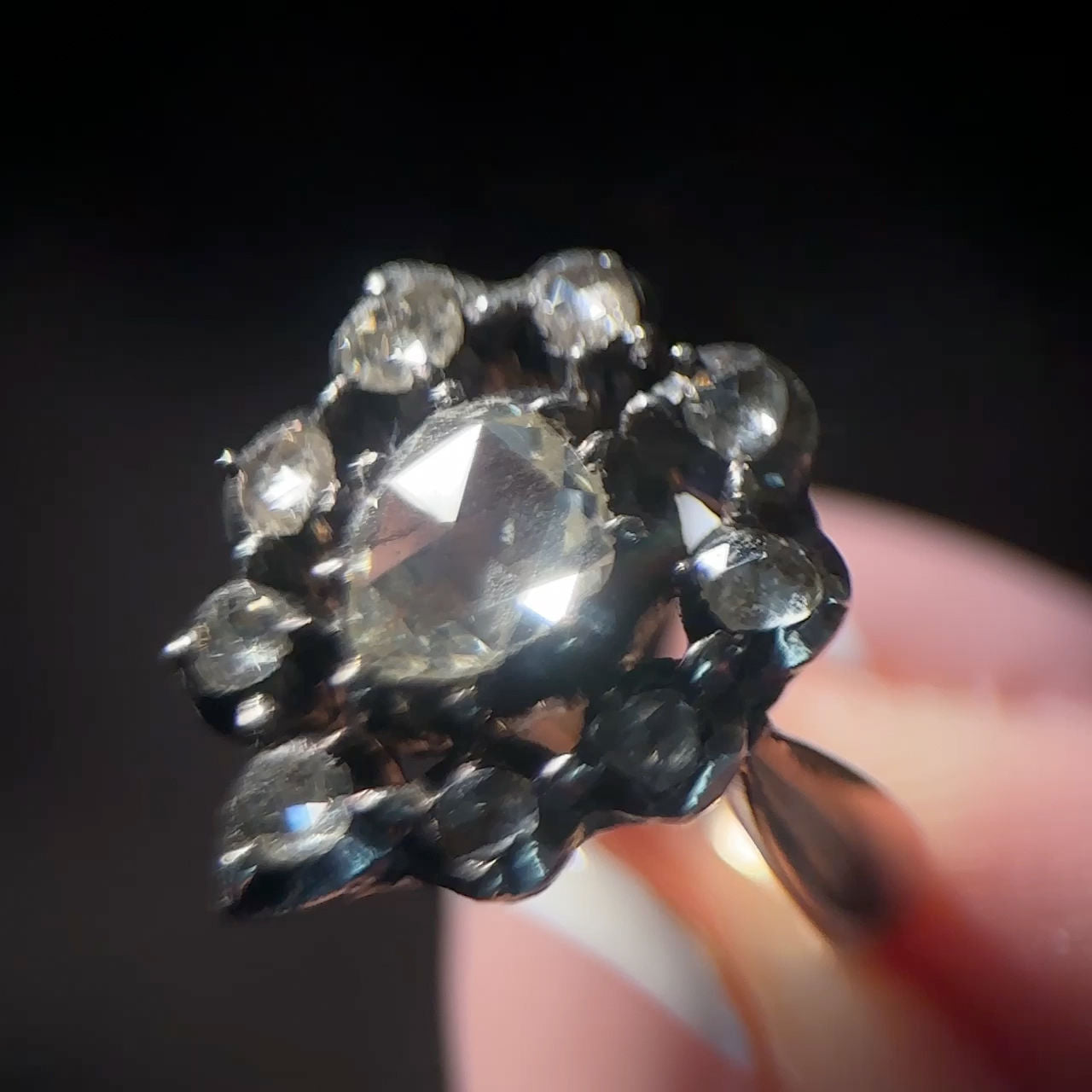 Victorian Antique Rose Cut Diamond Heart Shape Cluster Ring
