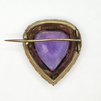 Antique Amethyst And Pearl Heart Brooch